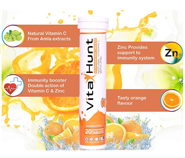 Nutraceutical aka natural vitamin c with zinc, effervescent tablets