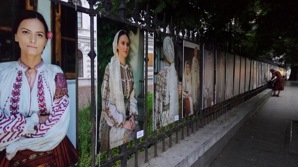 Photos of Romanian folk costumes at University Square, Bucharest, Romania