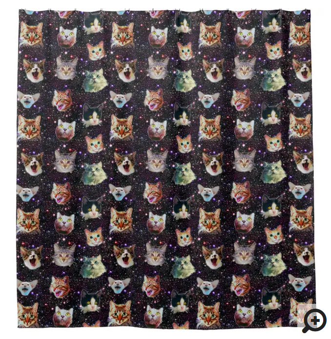 Cat heads against shiny stars in a dark outer space