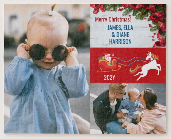 Difficult puzzle for kids aged 9 or 10 (520 pieces) with two family photos and a Christmas theme