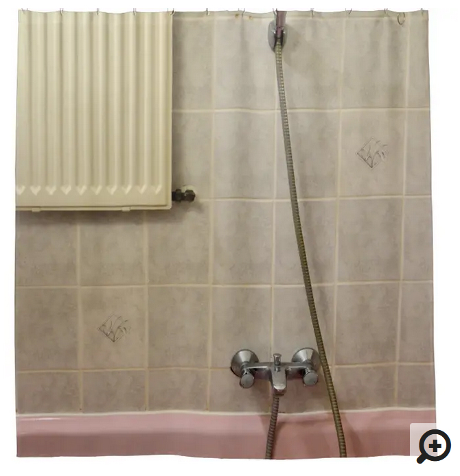 Funny shower curtain to customize with a photo from your own bathroom