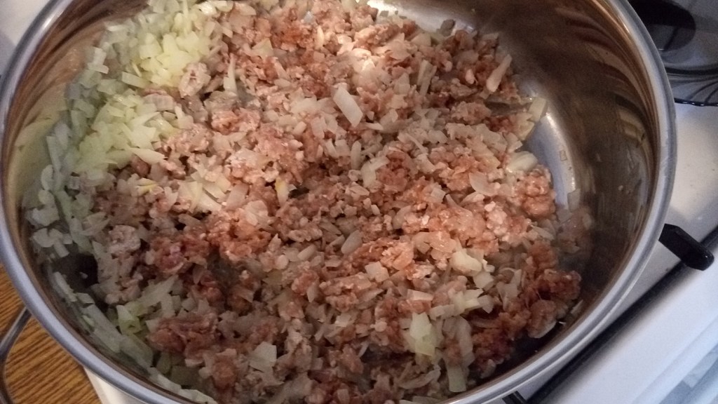 Zucchini lasagna, sautéing phase
