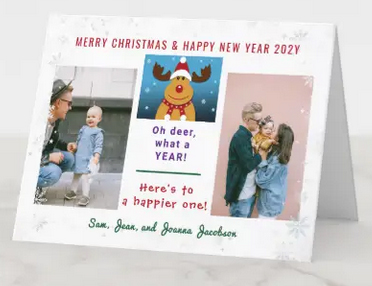 Greeting card for Christmas with Rudolph, 2 photos, and a letter inside