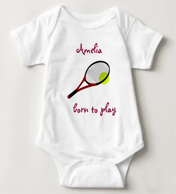 Born to play tennis bodysuit for baby girls and boys