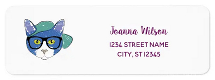 Nerdy return address labels with a cool cat with baseball hat and glasses