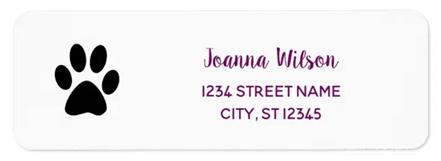 Return address labels with a dog's paw, which you can customize with a dog's photo
