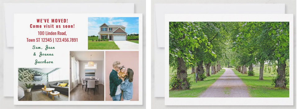 New home address card with four photos on the front and one large one on the back