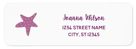 Cute return address labels with a purple starfish for people who moved close to a beach