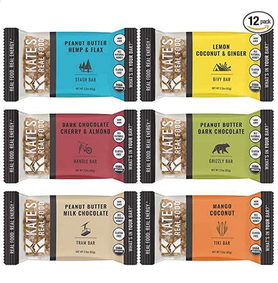 Kate's Real Food gluten-free energy bars. Organic, non-GMo, soy-free