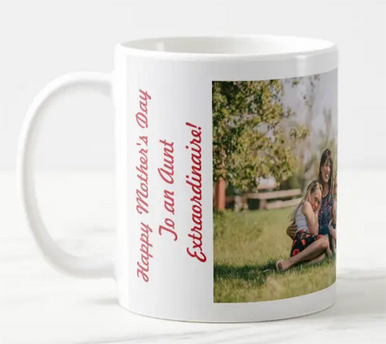 Photo mug for a special aunt, can be customized for a special occasion with text and 3 images
