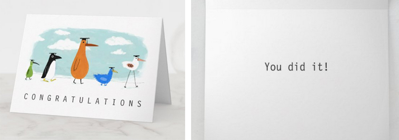 Funny birds wearing mortarboard caps/ Congratulations card for recent graduates