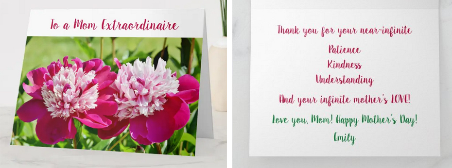 Elegant, trendy Mother's Day card with pink red peonies. Thank you for your love.