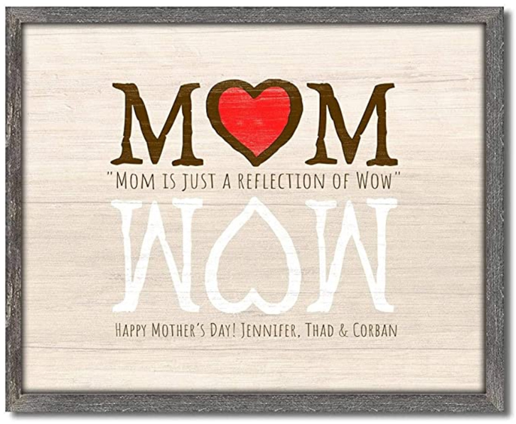 Mother's Day canvas with custom names saying "Mom is just a reflection of Wow"