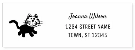 Personalized labels with name and address and a cute cat (self-inking stamp)