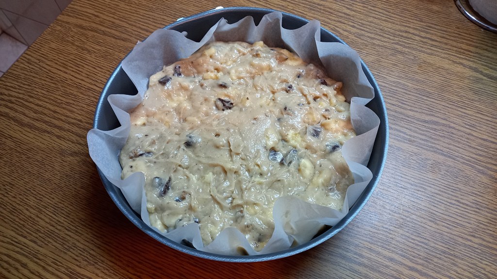 Banana bread dough in a pan