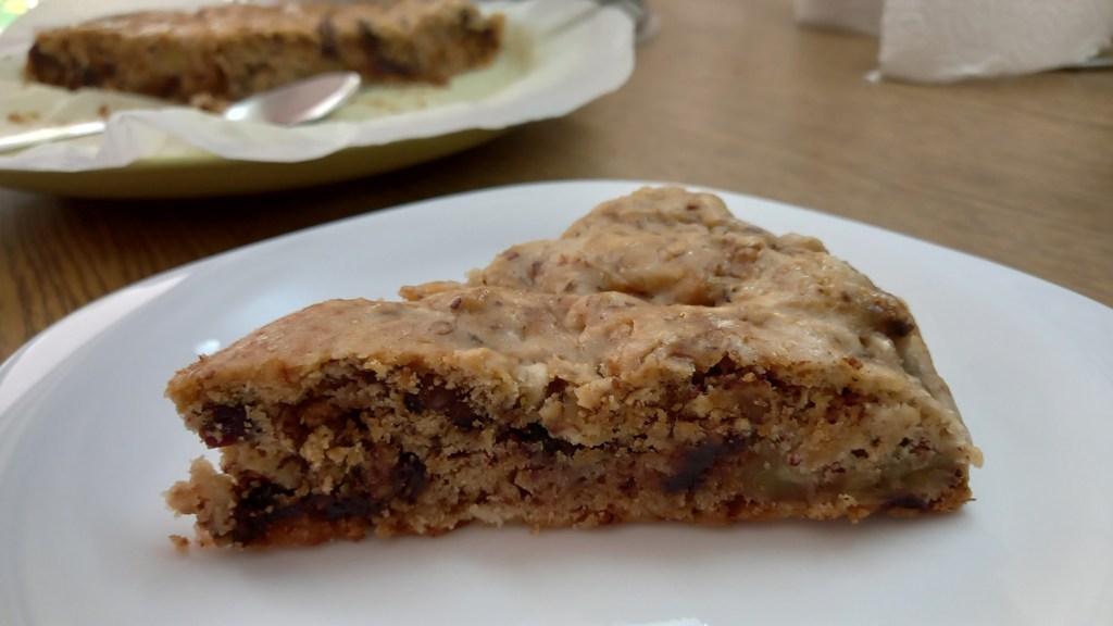 Scrumptious chocolate chip banana bread, with cranberries and walnuts