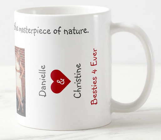 Besties 4 Ever, cute mug for best friends with two personalized photos and a heart