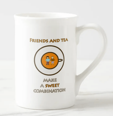 Bone china tea mug with a tea and friendship quote