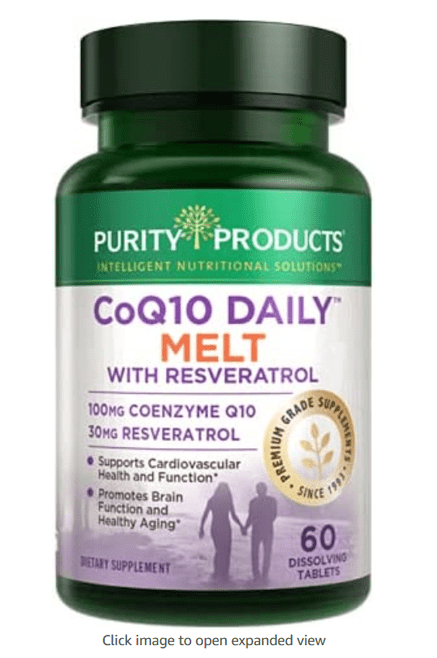 Natural supplement with 100 mg coenzyme Q10 and 30 md resveratrol