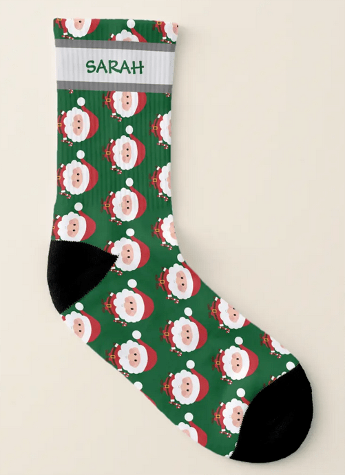 Cute Santa-pattern personalized winter holiday socks for kids