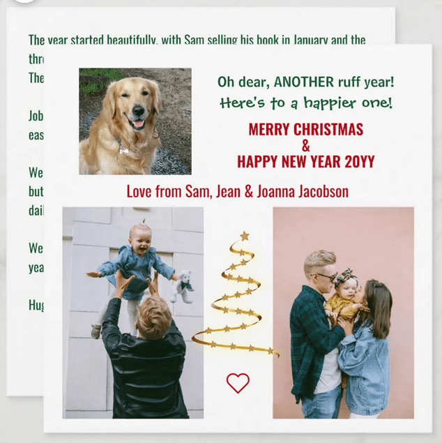 Cute, elegant, and funny Christmas photo card for dog persons. With snowflakes and the outline of a Xmas tree