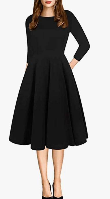 Elegant vintage fit-and-flare dress with three-quarter sleeves