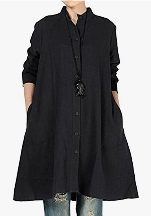 Long women's tunic jacket with front buttons, by Mordenmiss