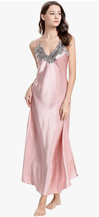 Pink lace satin nightgown (long chemise)