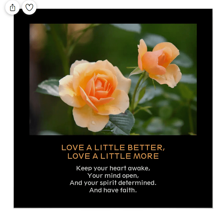 Photo poster with inspirational words: love better, love more, keep your heart awake, your mind open, your spirit determined, and have faith