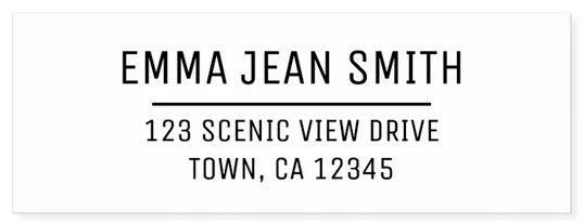 Elegant, minimalist return address self-inking stamp, all-caps, online DIY