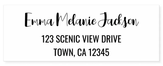 Zippy, modern online DIY return address stamp with a youthful cursive script for the name