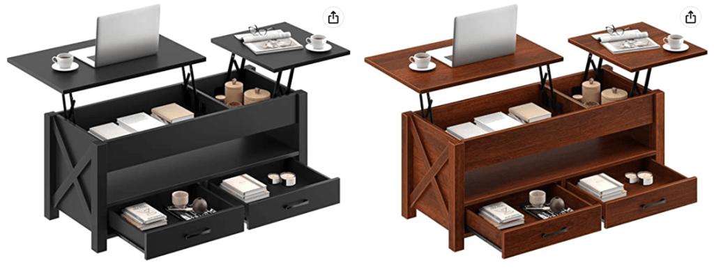 Lift top coffee table from Seventable, 47.2", with two-way lifting mechanism and four storage compartments (including two drawers)