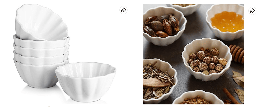 Flower-shaped porcelain ramekins, oven safe, for creme brulee and other custards, ice cream, chocolates and power balls, and other desserts