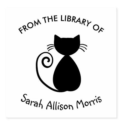 Personalized name book stamp with a stylish, artsy image of a cat