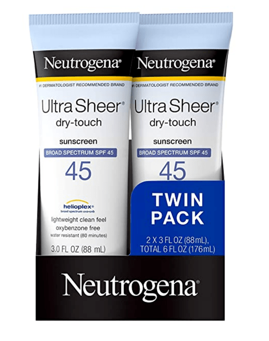 Neutrogena Ultra Sheer dry-touch sunscreen, Broad Spectrum SPF 45, doesn't clog pores (twin pack, travel size) 