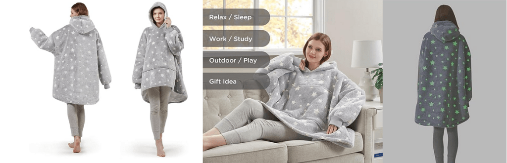 Oversized blanket hoodie with glow in the dark stars from Degrees of Comfort
