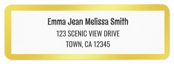 Return address sticker label with a seventies vibe. With an elegant, modern golden gradient frame