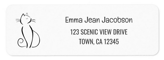 Elegant, minimalist address label for cat lovers, with an artistic cat drawing. With a print handwriting font for the name and an all caps sans serif font for the address