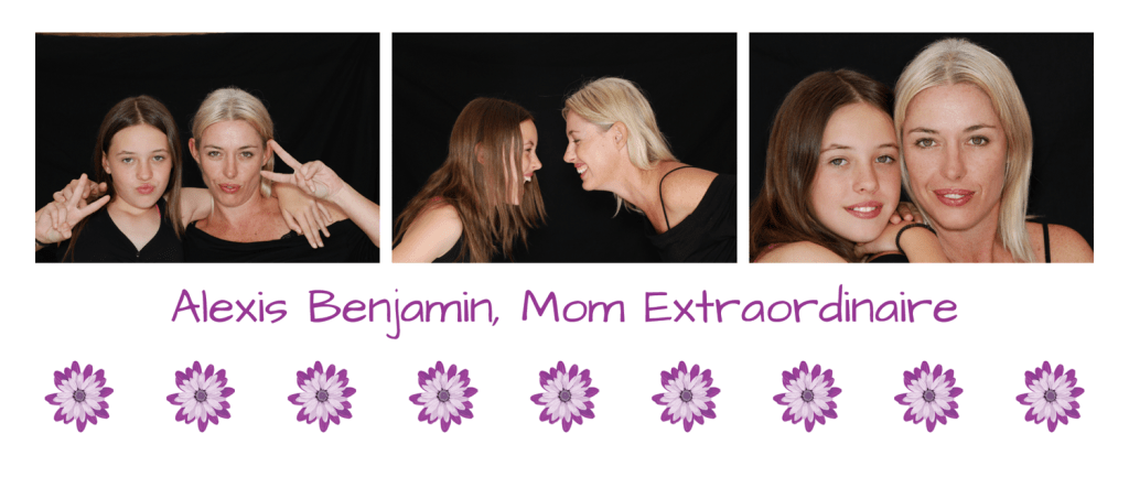 Modern, cute Mom Extraordinaire design for a coffee mug for mom on Mother's Day or her birthday. With a personalized name, 3 customizable photos, and a row of flowers