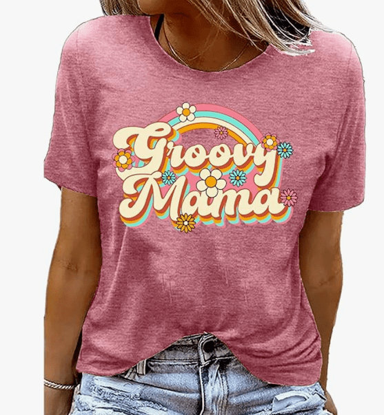 Retro floral groovy mama / stay groovy T-shirts, with a nice retro, seventies-style font. Many colors, stylish cotton blend. Fun quality bargain gift for Mother's Day