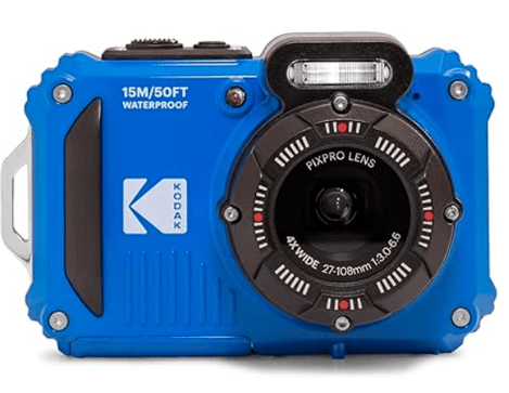 Photo of the rugged Kodak PIXPRO WPZ2 camera, waterproof and shockproof, with 16MP, 4X optical zoom, and 1080P Full HD Video