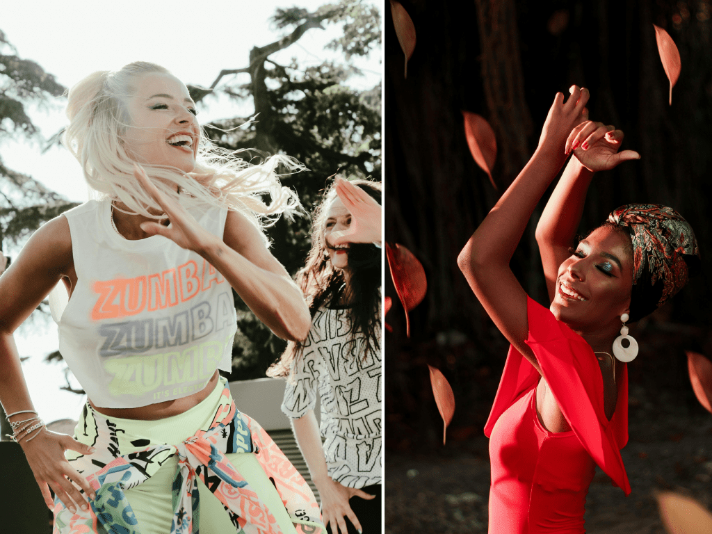 Two women dancing (one is dancing the Zumba). Review of a book with tips for those looking to start exercising regularly