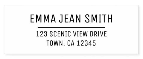 Personalized online DIY name and address stamp with elegant, modern, minimalist print writing (black ink)