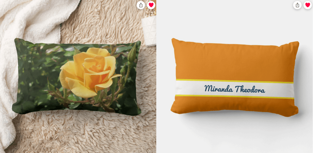 Elegant, modern accent lumbar pillow with a photo of a yellow rose. With a personalized name in a cursive script on the back on a burnt orange background. Unique, practical get well soon, retirement party, or new home present for a coworker or someone else who loves gardening and roses