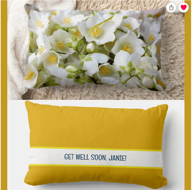 Say Get Well Soon (or Happy Retirement / Enjoy Your Retirement) to a coworker or friend with this elegant, modern personalized name lumbar throw pillow with a photo of jasmine flowers. Burnt yellow background on the back 
