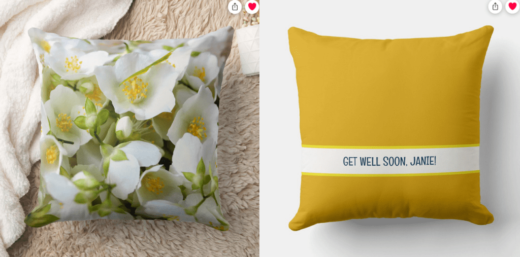 
Elegant, modern Get Well Soon (or Happy Retirement / Enjoy Your Retirement) personalized name floral accent pillow with a photo of jasmine flowers. Burnt yellow background color on the back 