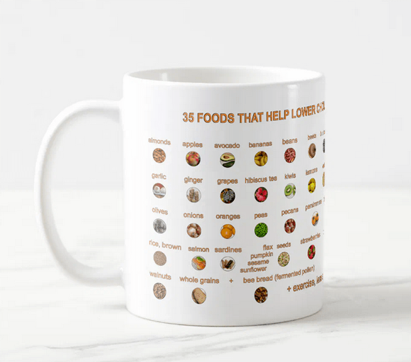 25 Foods that may act as natural remedies for high cholesterol. They include apples, avocado, bananas, beans, blueberries, broccoli, garlic, ginger, hibiscus tea, onions, olives, oranges, salmon, sardines, and others